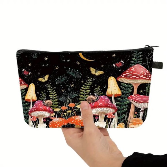 Mushroom Makeup Bag Cosmetic Clutch Pouch Travel Hippie Boho Wonderland Trip NEW - Picture 4 of 5